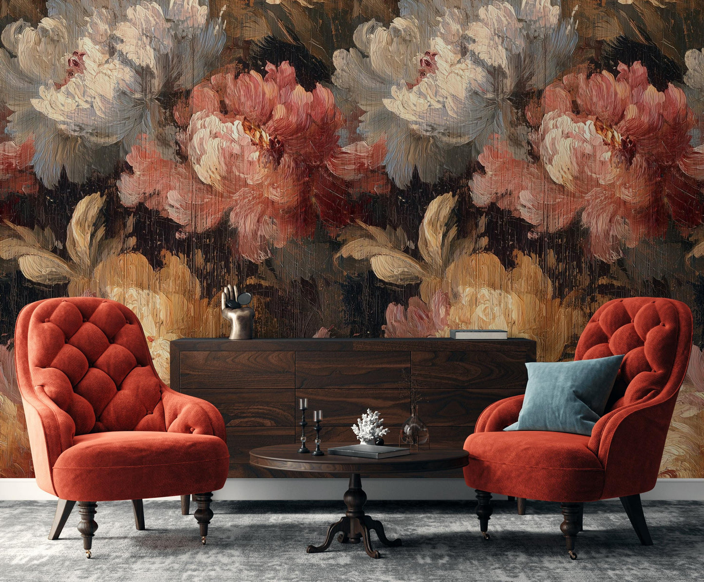 Dark Botanical Floral Wallpaper: Vintage Peel and Stick Wall Mural