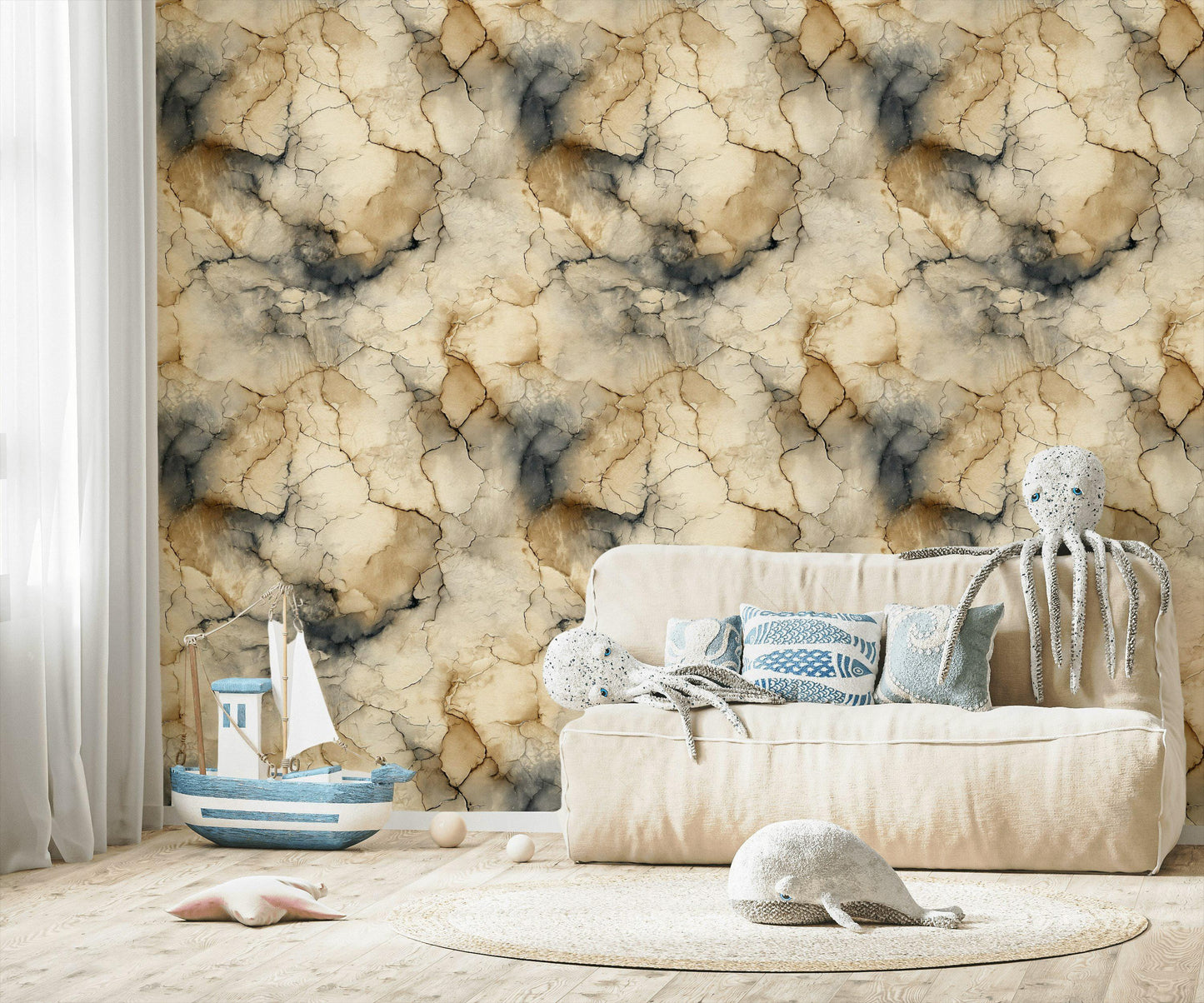 Cracked Earth Texture Wallpaper | Abstract distressed Wall Mural | Neutral Peel and Stick Decor