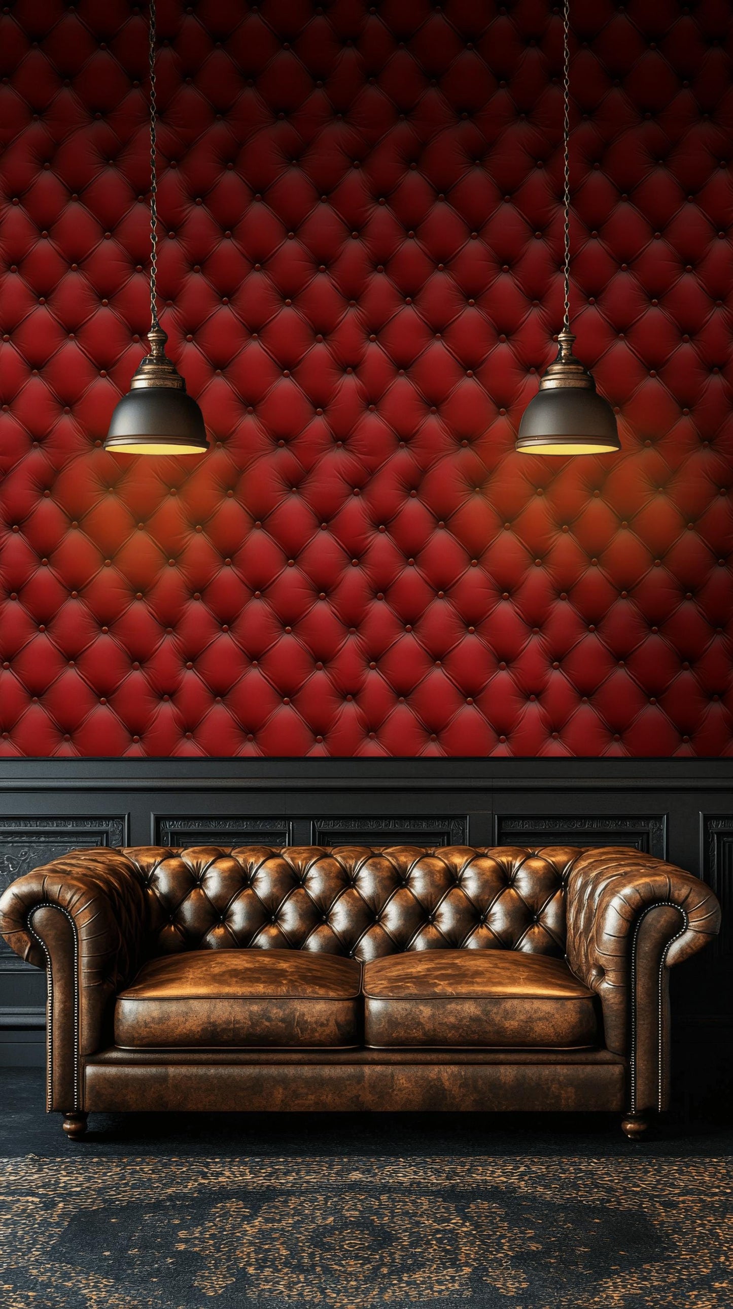Red Tufted Texture Wallpaper, Chesterfield 3D Effect Vertical Panel, Peel & Stick or Unpasted Mural