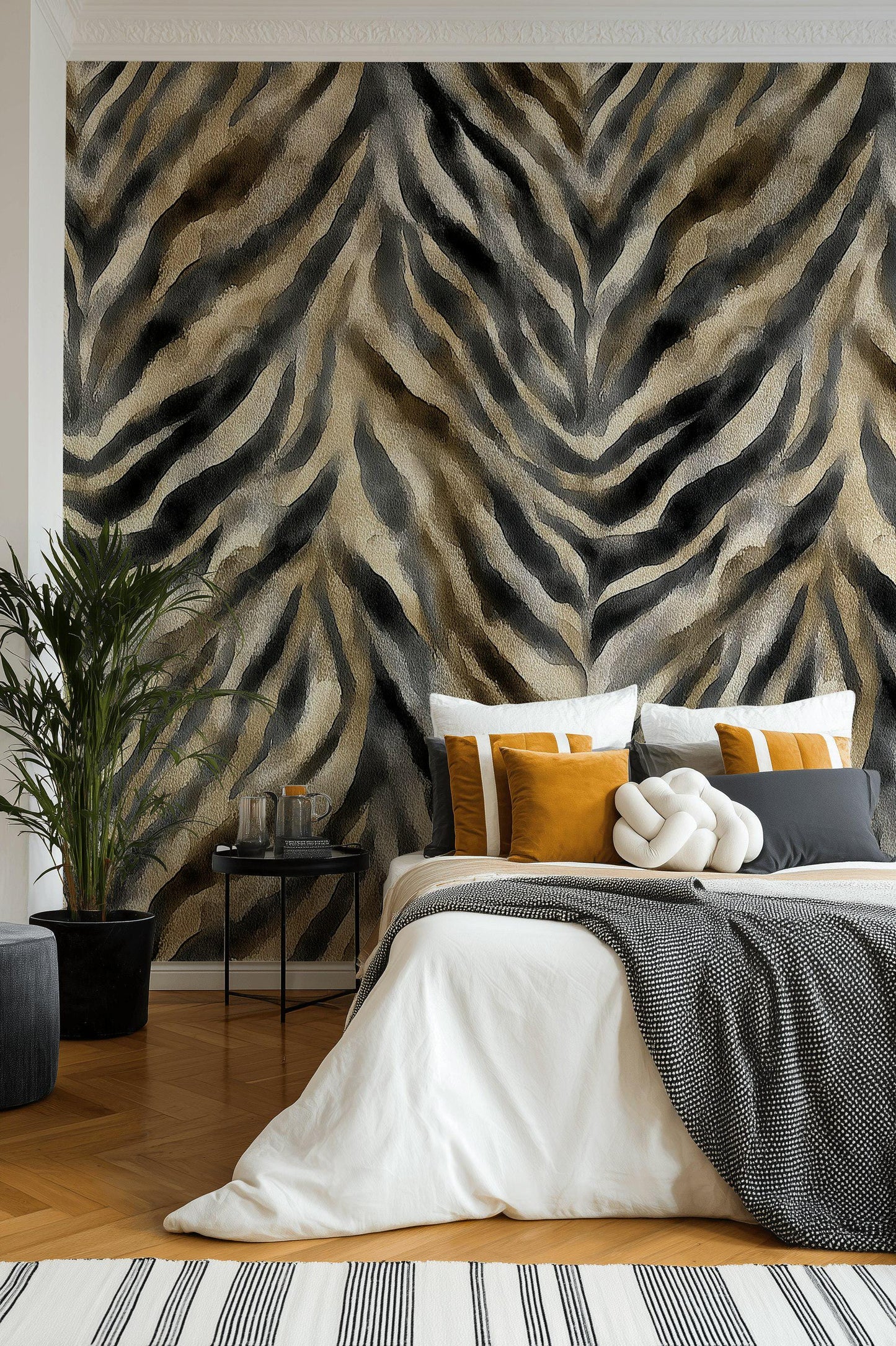 Zebra Print Wallpaper, Abstract Animal Print Wall Mural, Neutral Tones Peel and Stick Decor