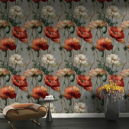 Dutch Floral Wallpaper: Vintage Oil Painting Mural, Dark Academia Peel and Stick