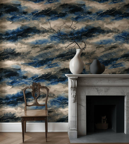 Abstract Stormy Sky Wallpaper: Modern Blue Gray Peel and Stick Wall Mural