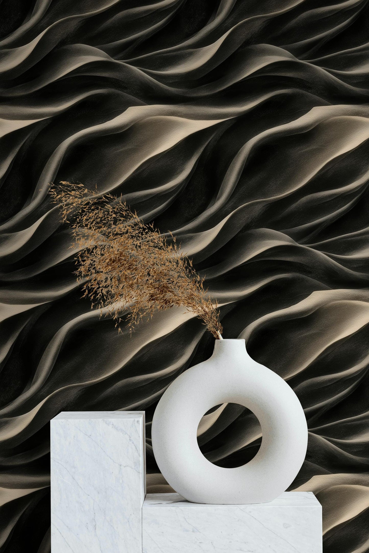 Abstract Black White Wave Wallpaper | Modern Textured Wall Mural | Minimalist Peel and Stick Decor