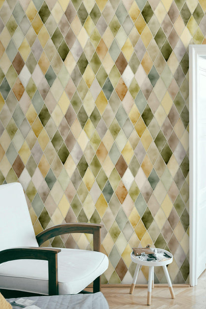 Pastel Watercolor Diamond Tile Wallpaper: Peel and Stick Harlequin Wall Mural