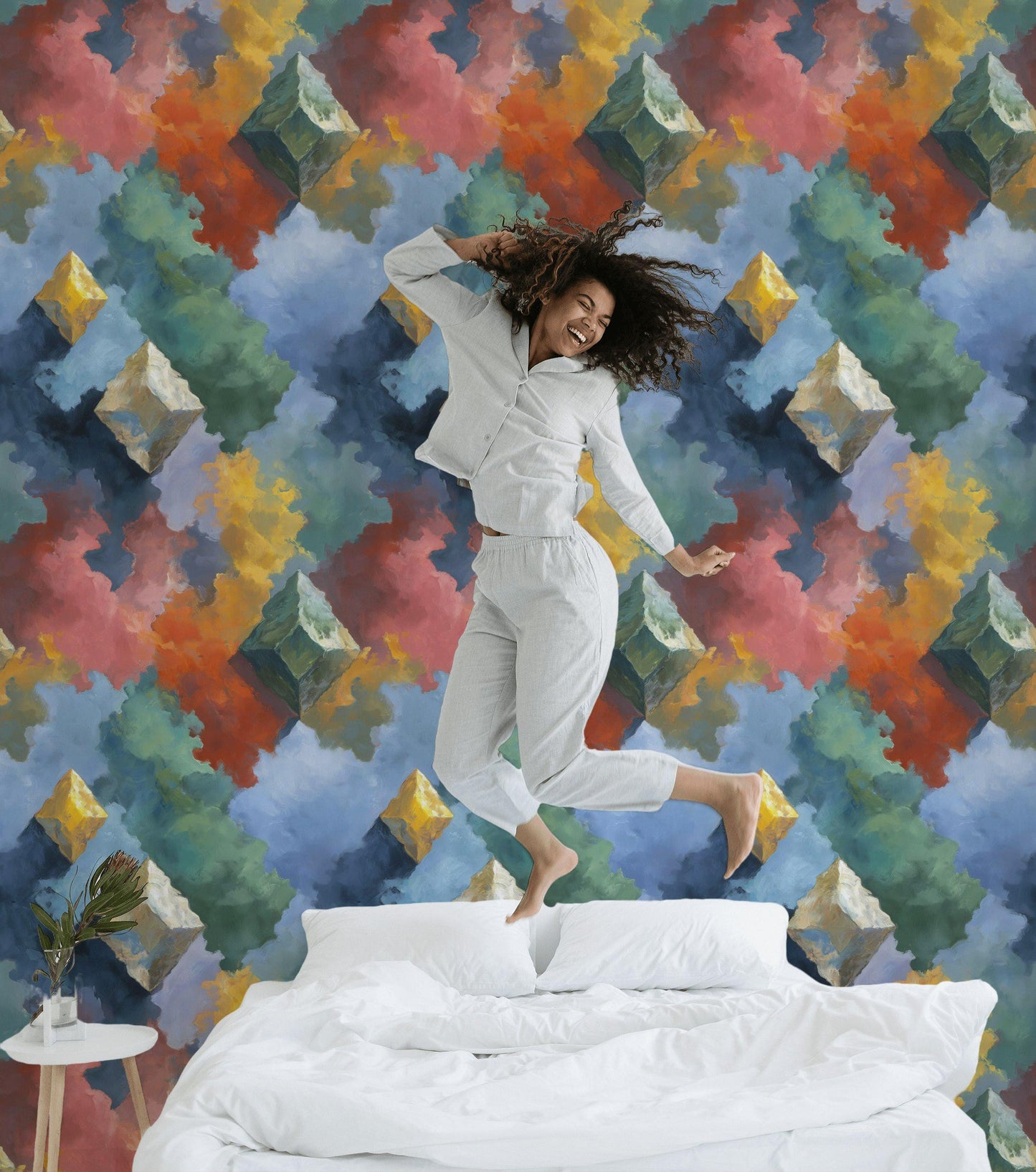 Geometric Cloud Wall Mural: Abstract Peel and Stick Wallpaper