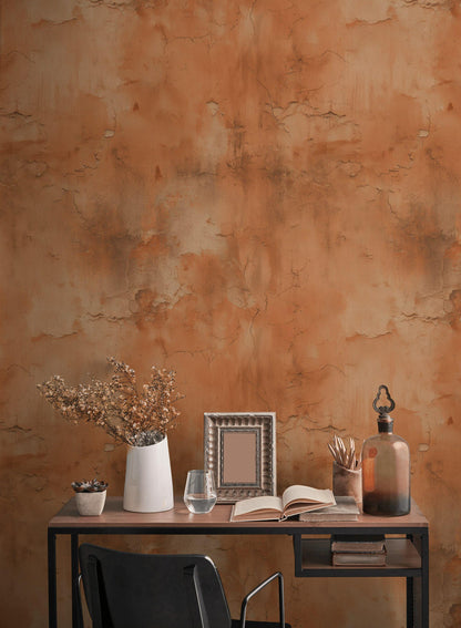 Distressed Terracotta Wallpaper Mural Rustic Rusty Wall Decor Industrial Peel Stick
