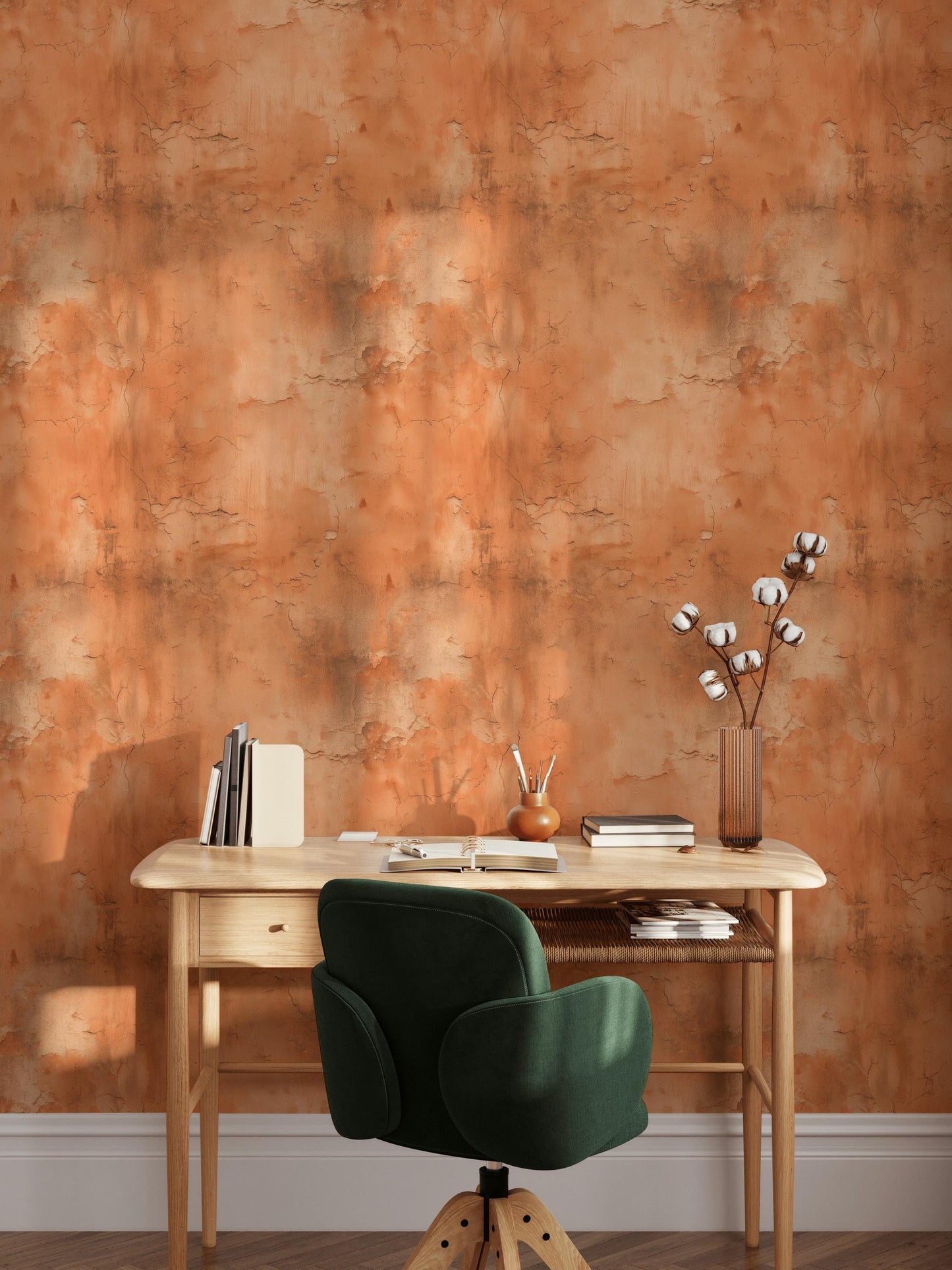 Distressed Terracotta Wallpaper Mural, Rustic Rusty Wall Decor, Industrial Peel and Stick