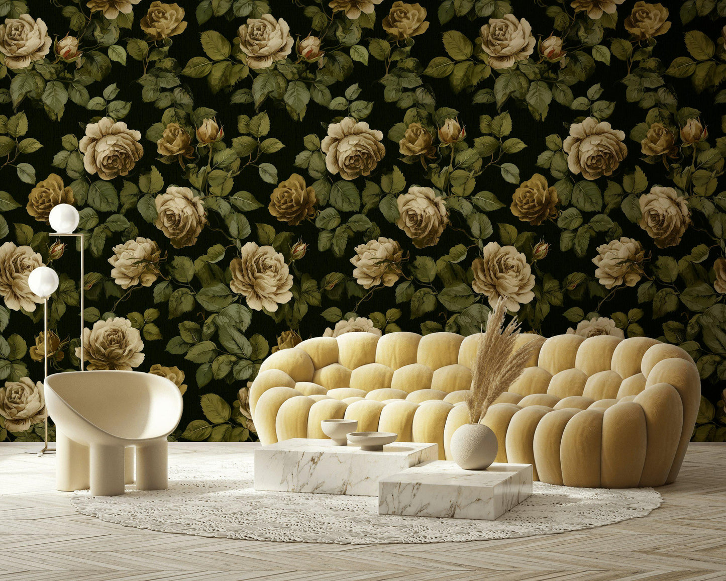 Dark Floral Wallpaper Mural: Vintage Roses, Peel and Stick