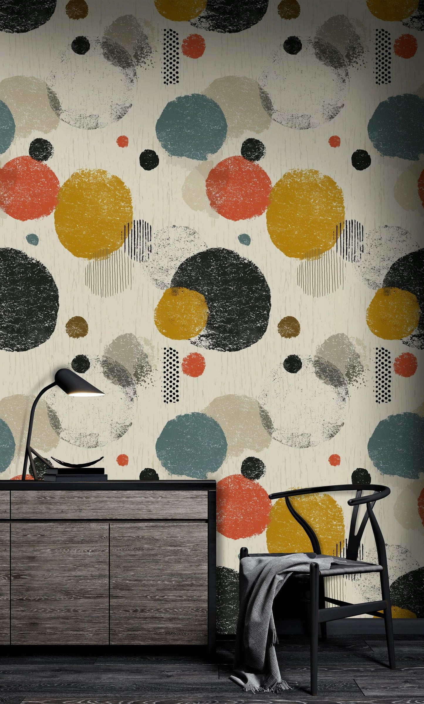 Mid-Century Modern Circles Wallpaper: Retro Boho Peel and Stick Wall Mural