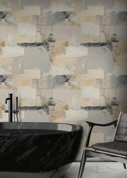 Abstract Textured Plaster Wallpaper | Modern Neutral Wall Mural | Minimalist Peel and Stick Decor