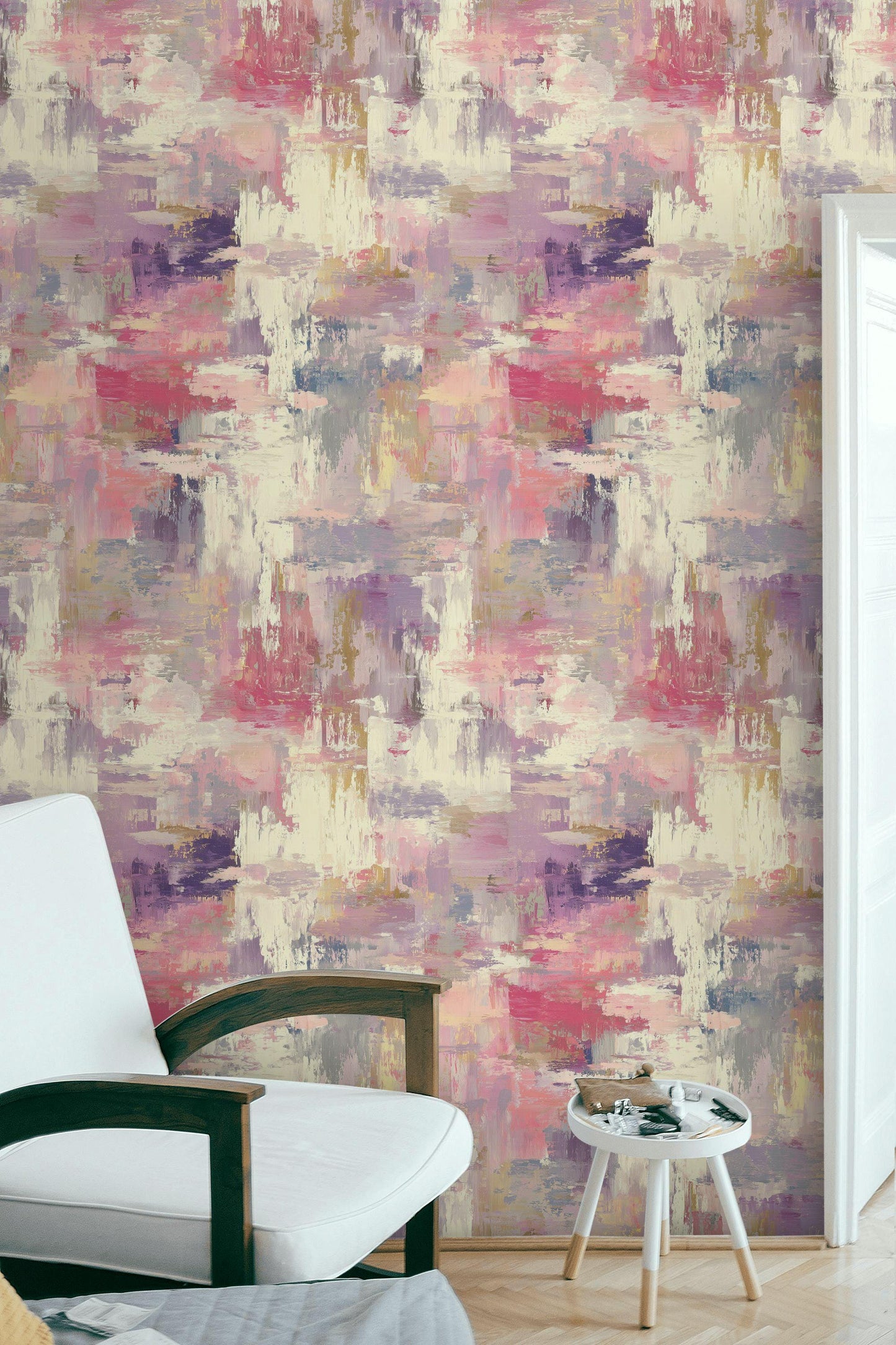 Modern Art Brushstroke Wallpaper, Pastel Pink Wall Mural, Layered Paint Effect Peel and Stick
