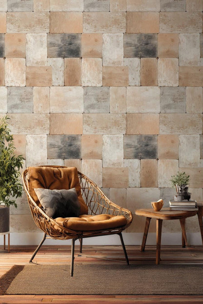Rustic Brick Peel and Stick Wallpaper: Farmhouse Cabin Wall Mural