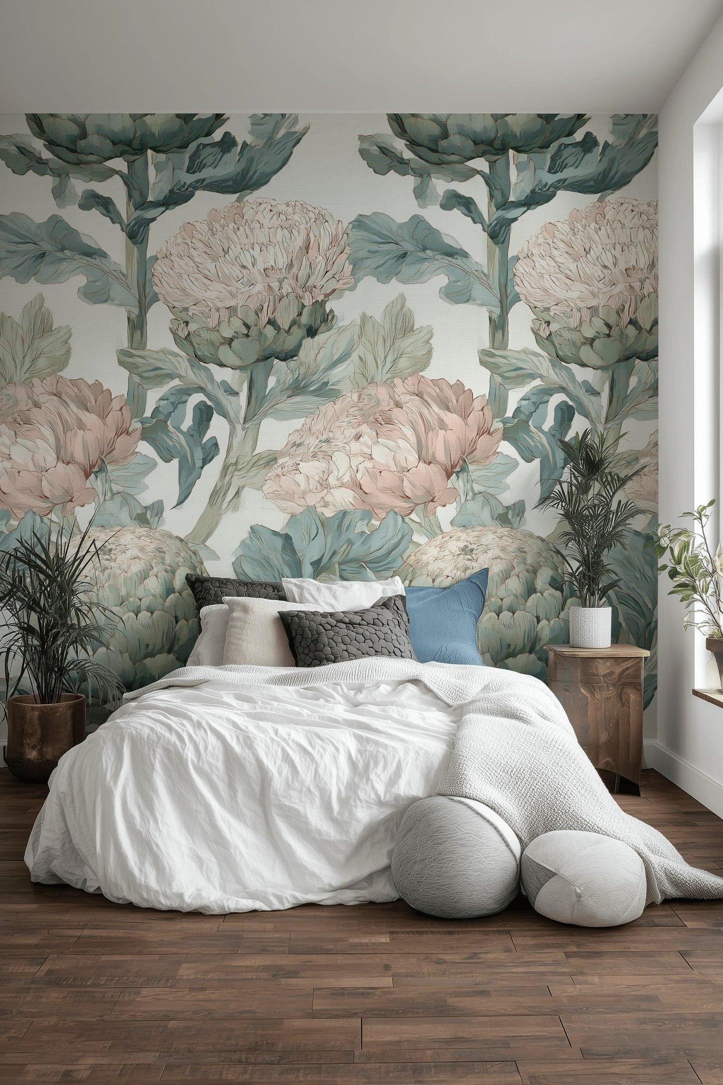 Vintage Botanical Peel and Stick Wallpaper: Artichoke Floral Mural