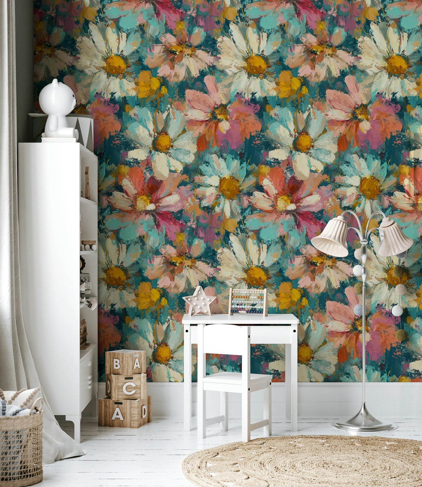 Impressionist Daisy Wallpaper Mural: Vibrant Floral Peel and Stick Art