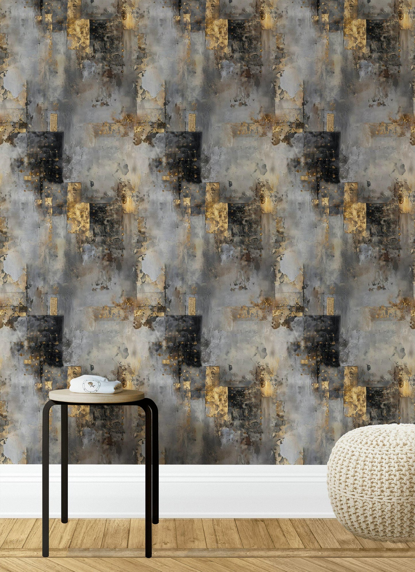 Distressed Concrete Texture Wallpaper | Luxury Gold Grunge Wall Mural | Modern Peel & Stick Art