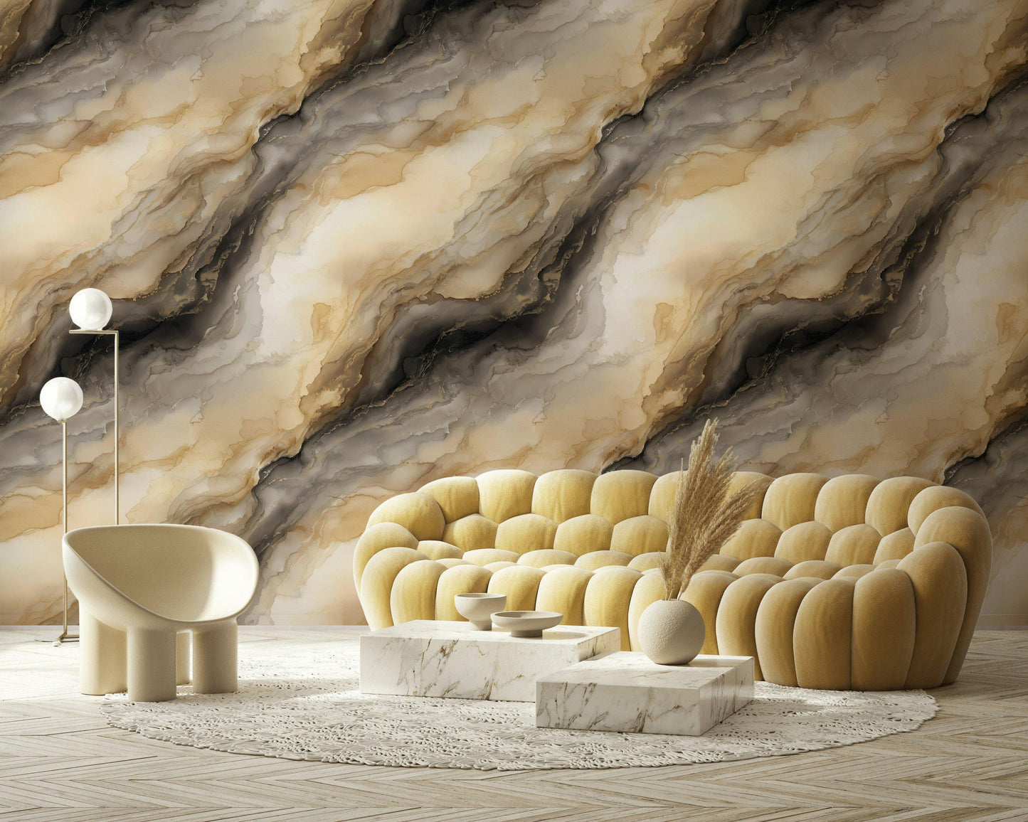 Abstract Gold Marble Wallpaper | Neutral Fluid Art Wall Mural | Modern Peel and Stick Decor