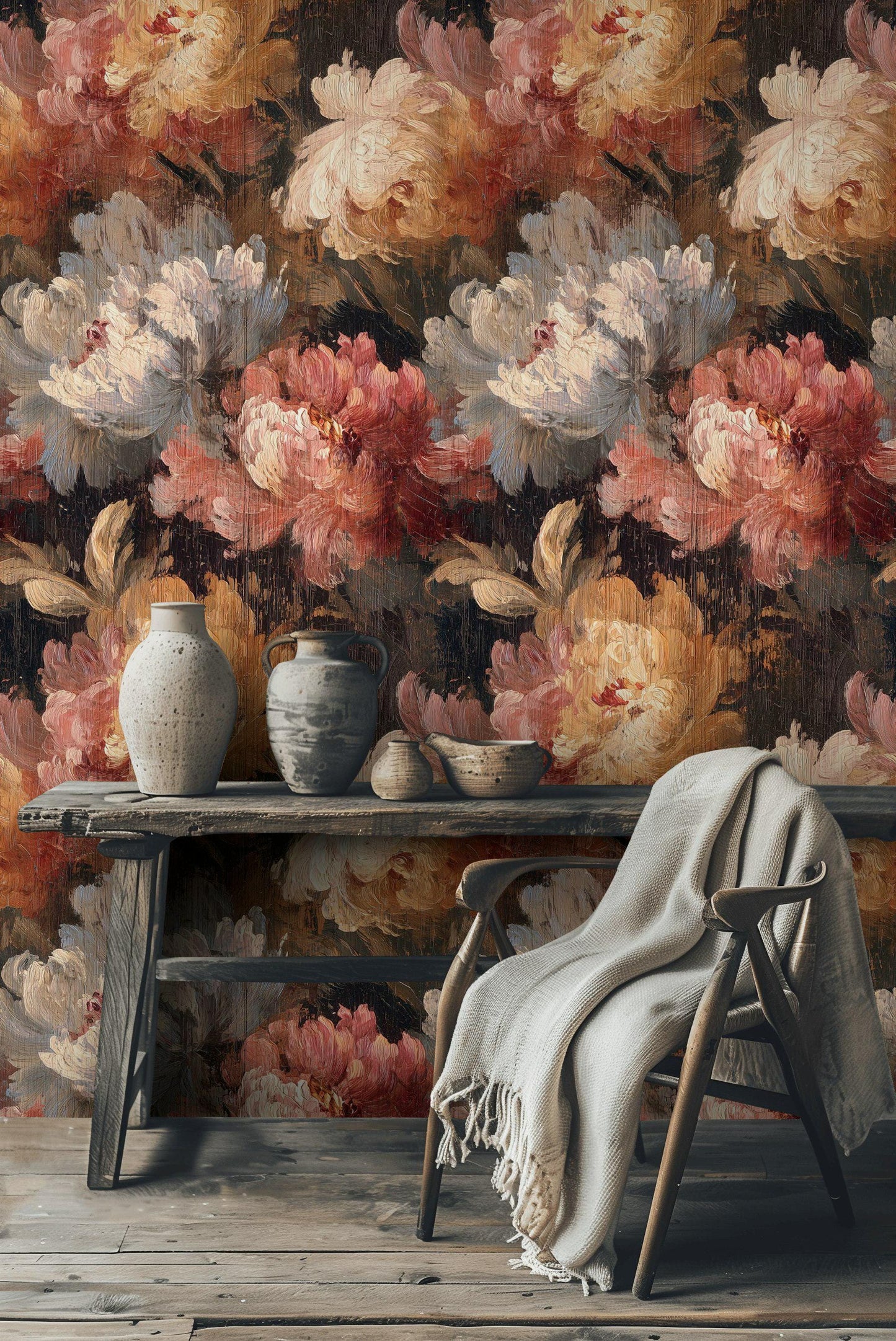 Dark Botanical Floral Wallpaper: Vintage Peel and Stick Wall Mural