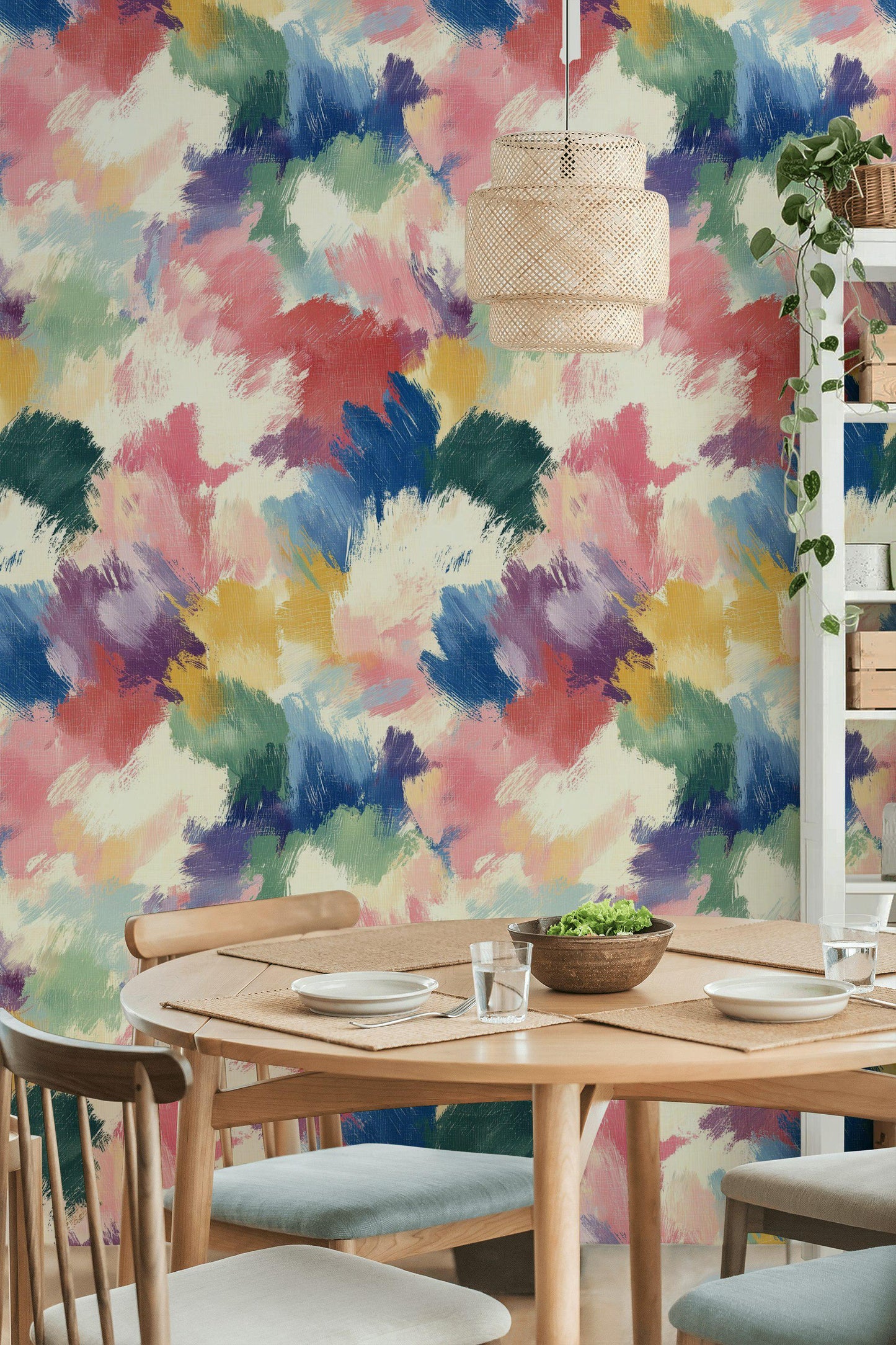 Abstract Colorful Brushstroke Wallpaper | Vibrant Textured Wall Mural | Modern Artistic Peel and Stick Decor