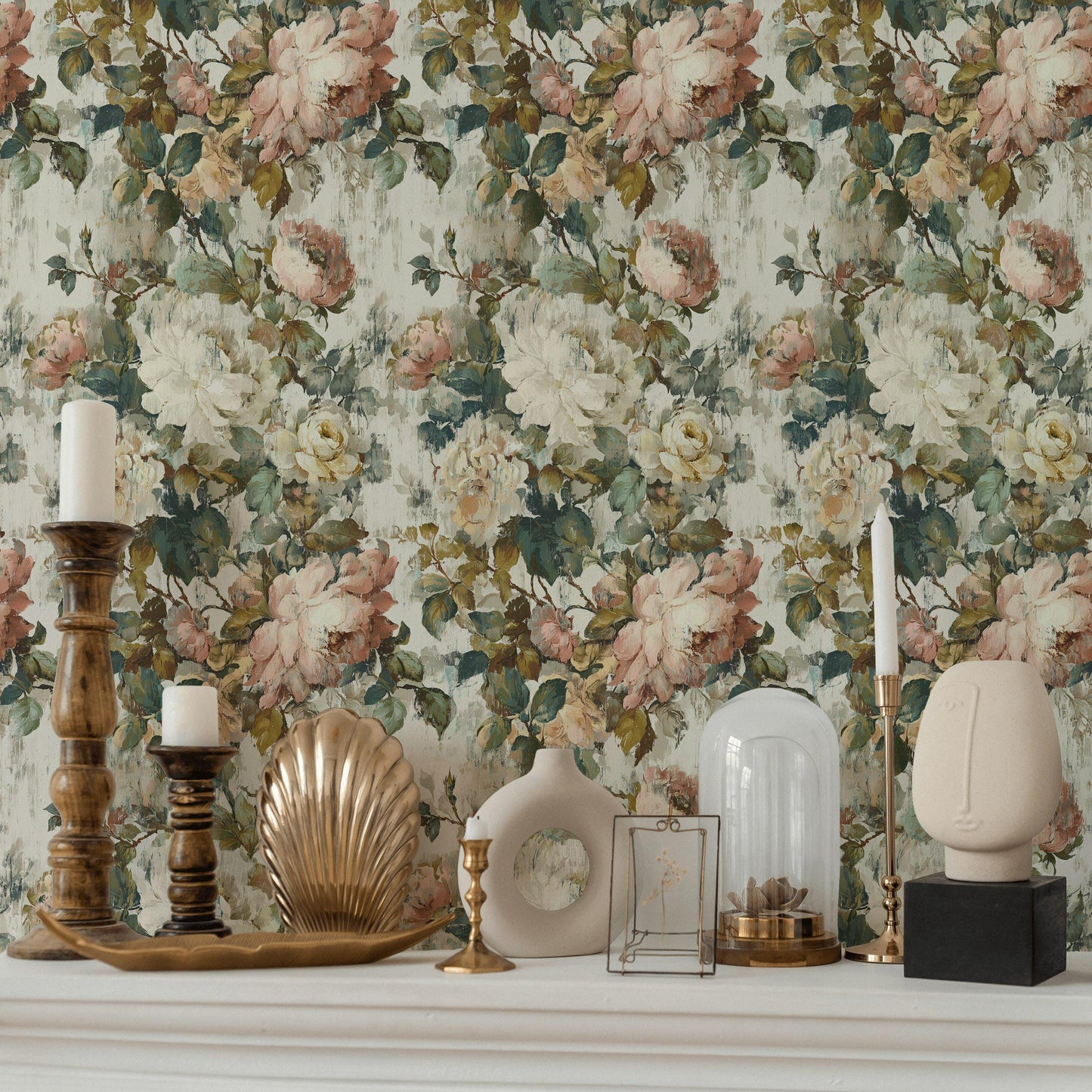 Vintage Floral Rose Wallpaper: Shabby Chic Peel and Stick Wall Mural