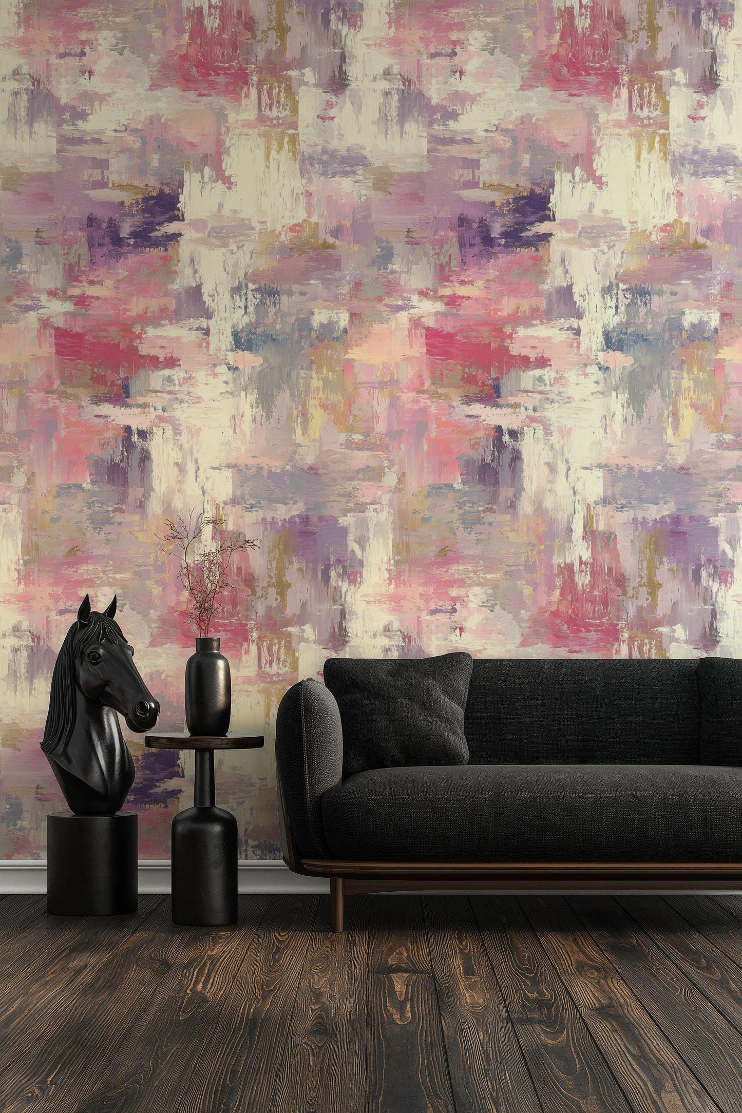 Modern Art Brushstroke Wallpaper, Pastel Pink Wall Mural, Layered Paint Effect Peel and Stick