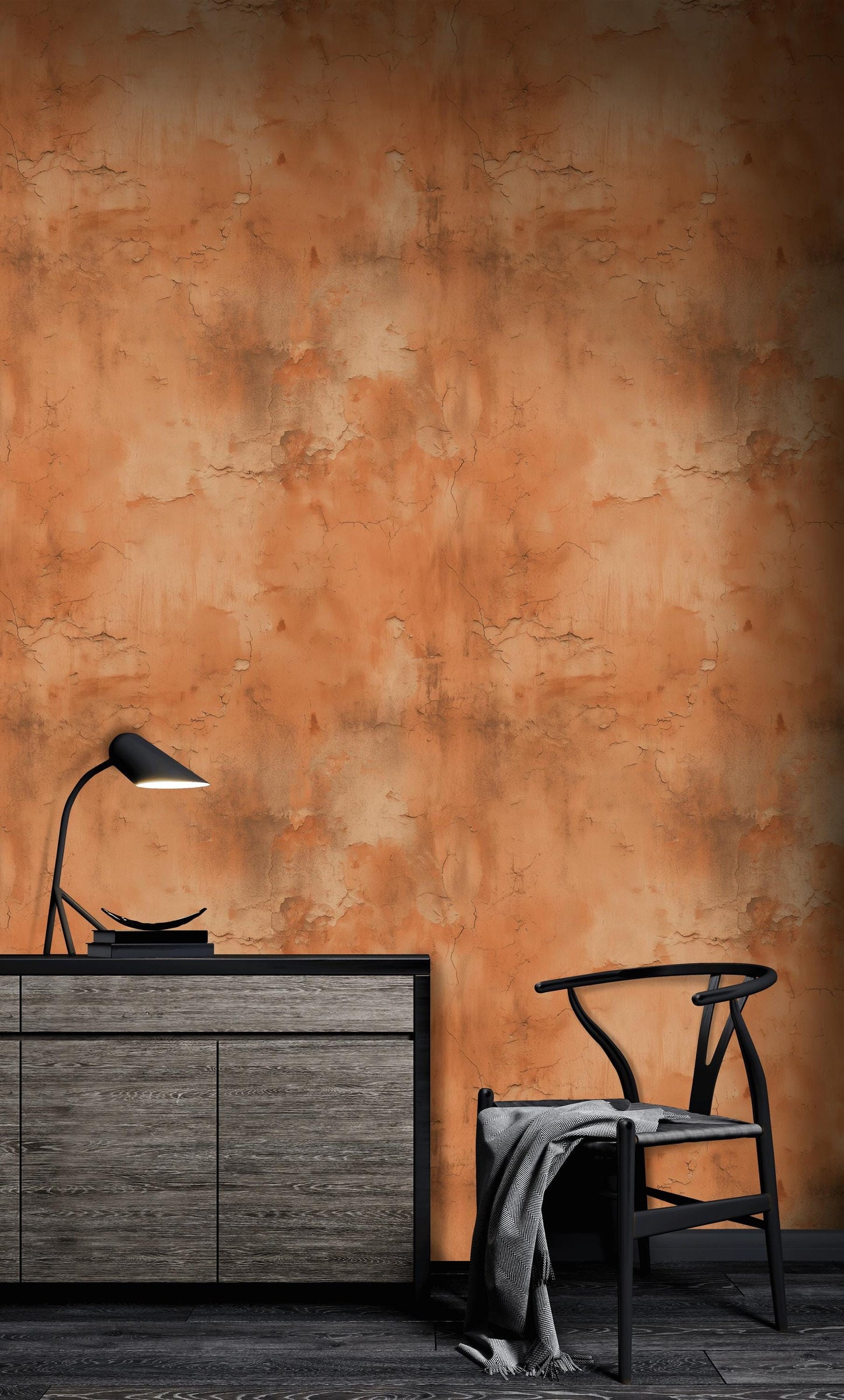 Distressed Terracotta Wallpaper Mural, Rustic Rusty Wall Decor, Industrial Peel and Stick
