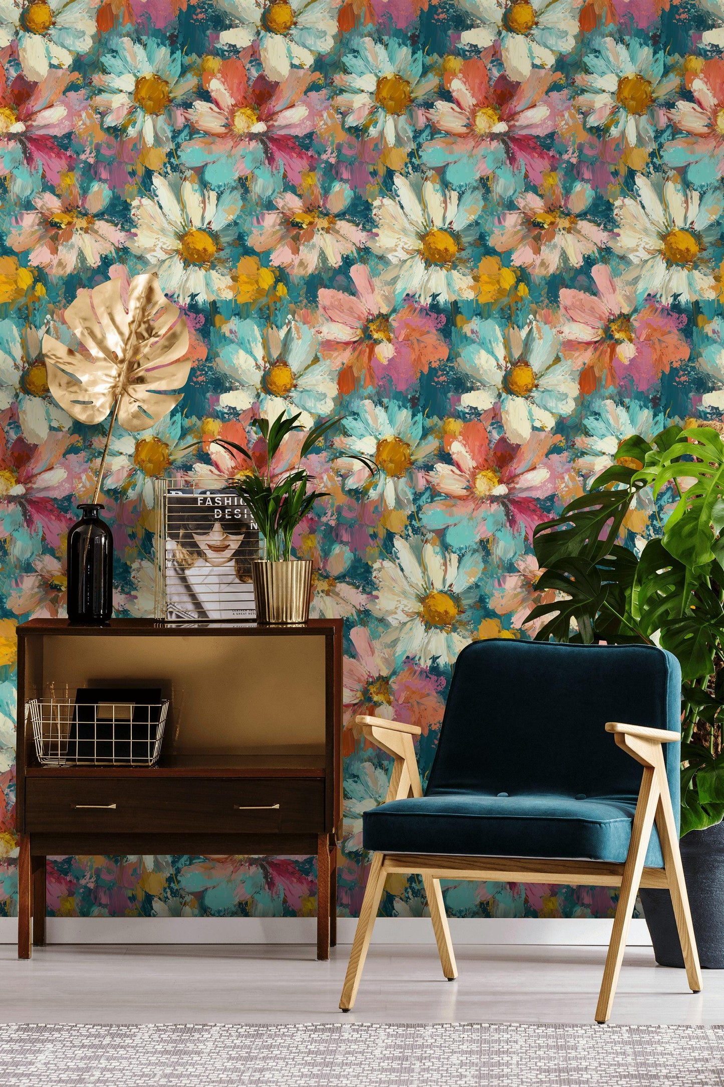 Impressionist Daisy Wallpaper Mural: Vibrant Floral Peel and Stick Art