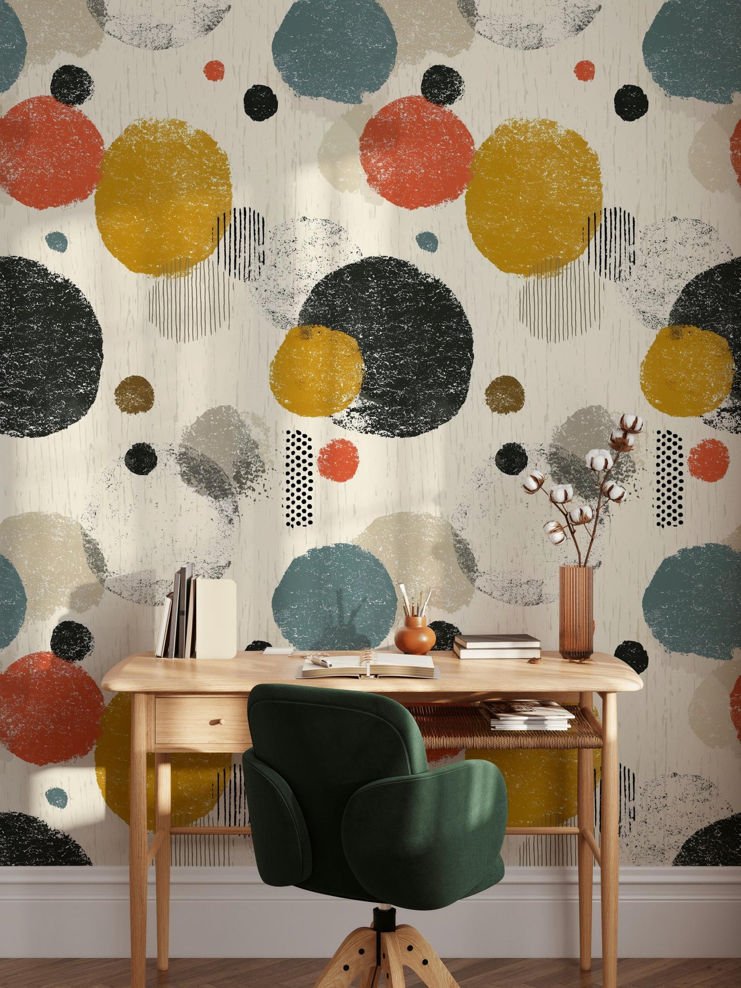 Mid-Century Modern Circles Wallpaper: Retro Boho Peel and Stick Wall Mural