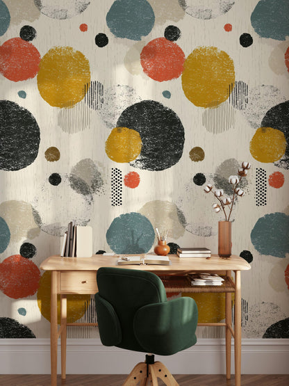 Mid-Century Modern Circles Wallpaper: Retro Boho Peel and Stick Wall Mural