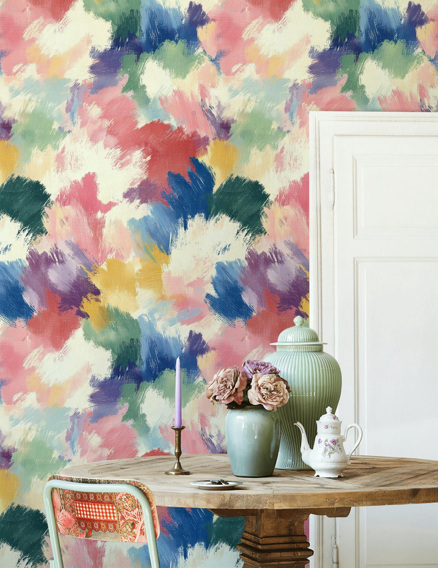 Abstract Colorful Brushstroke Wallpaper | Vibrant Textured Wall Mural | Modern Artistic Peel and Stick Decor