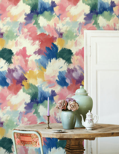 Abstract Colorful Brushstroke Wallpaper | Vibrant Textured Wall Mural | Modern Artistic Peel and Stick Decor