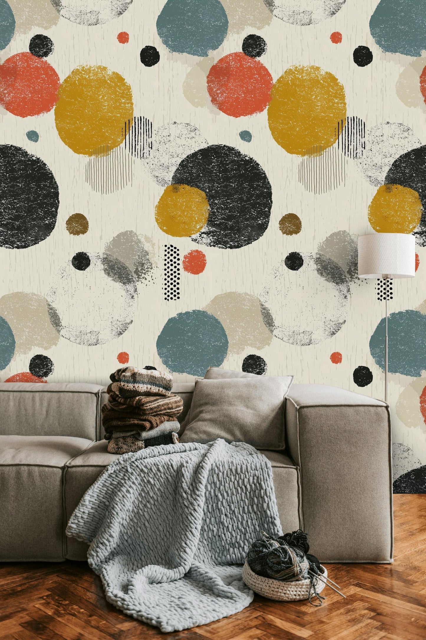Mid-Century Modern Circles Wallpaper: Retro Boho Peel and Stick Wall Mural