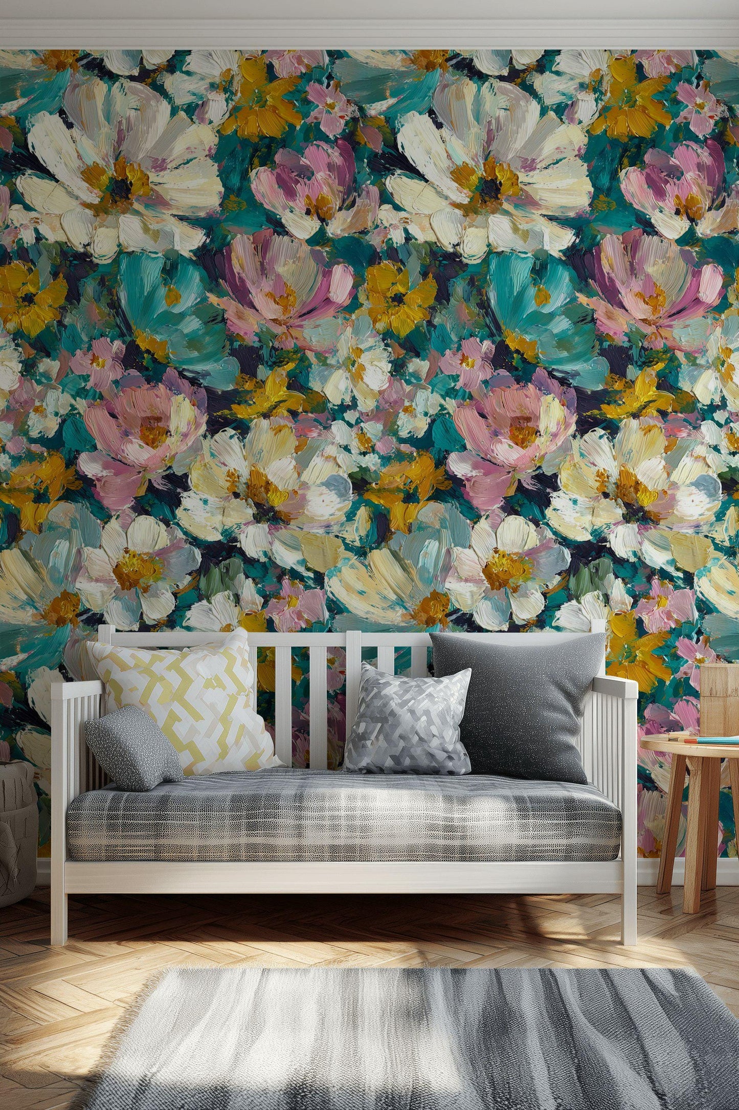 Textured Impasto Floral Wallpaper Mural: Peel and Stick Art Decor