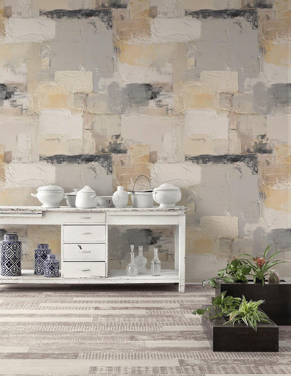 Abstract Textured Plaster Wallpaper | Modern Neutral Wall Mural | Minimalist Peel and Stick Decor
