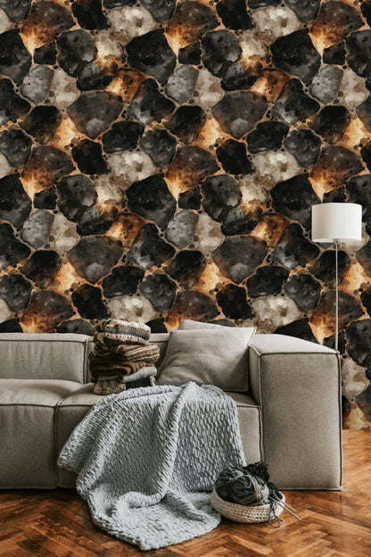 Rustic Faux Stone Wallpaper: Peel and Stick Watercolor Rock Wall Mural