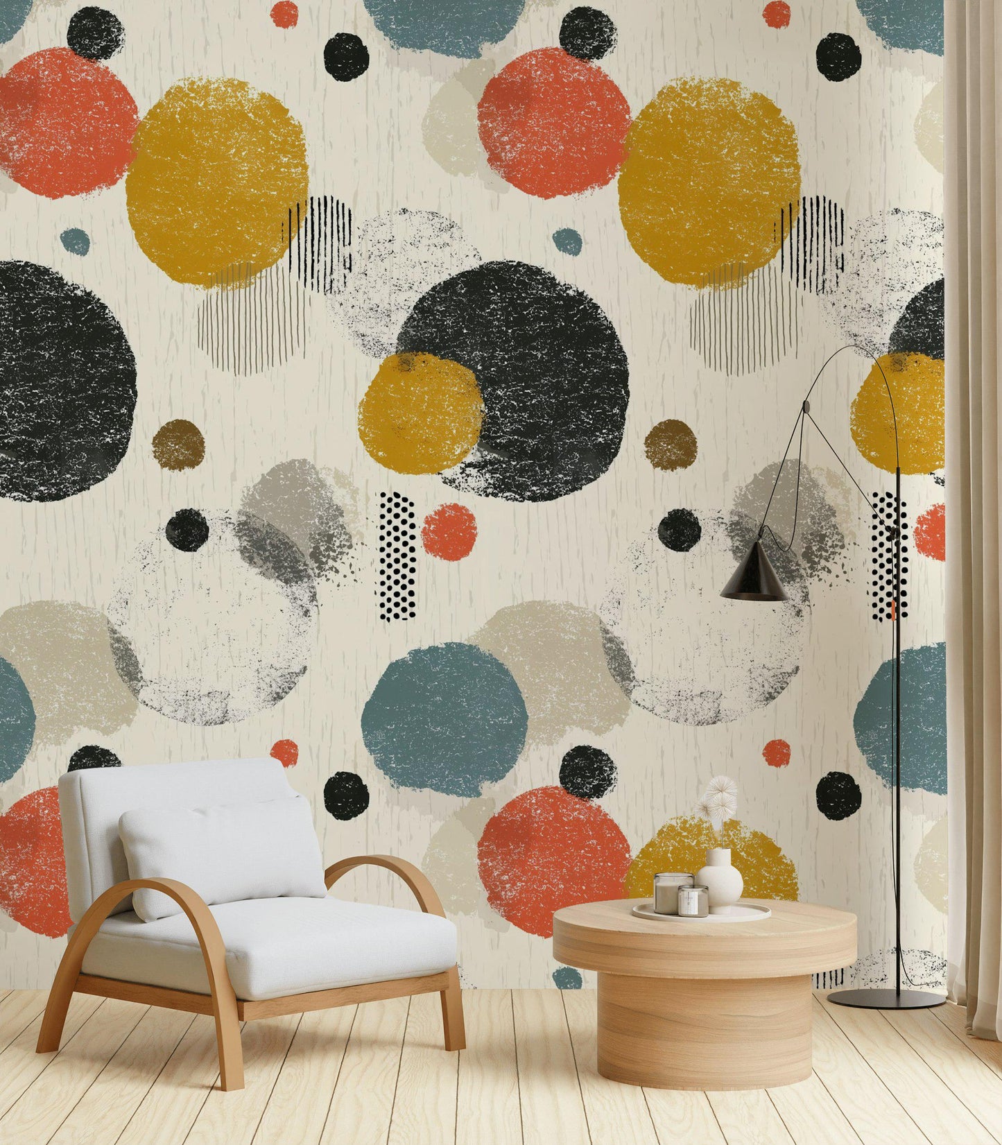 Mid-Century Modern Circles Wallpaper: Retro Boho Peel and Stick Wall Mural