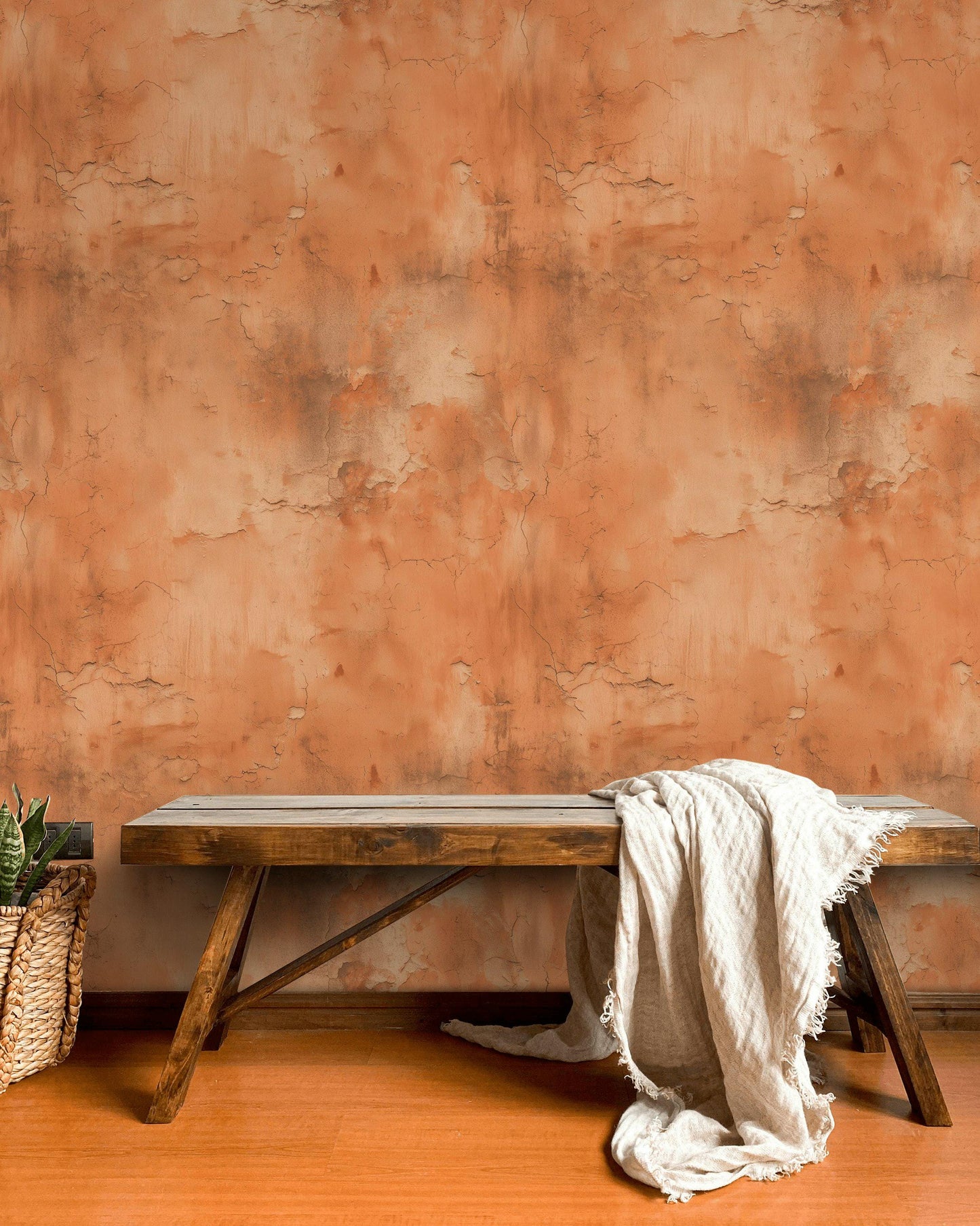 Distressed Terracotta Wallpaper Mural, Rustic Rusty Wall Decor, Industrial Peel and Stick