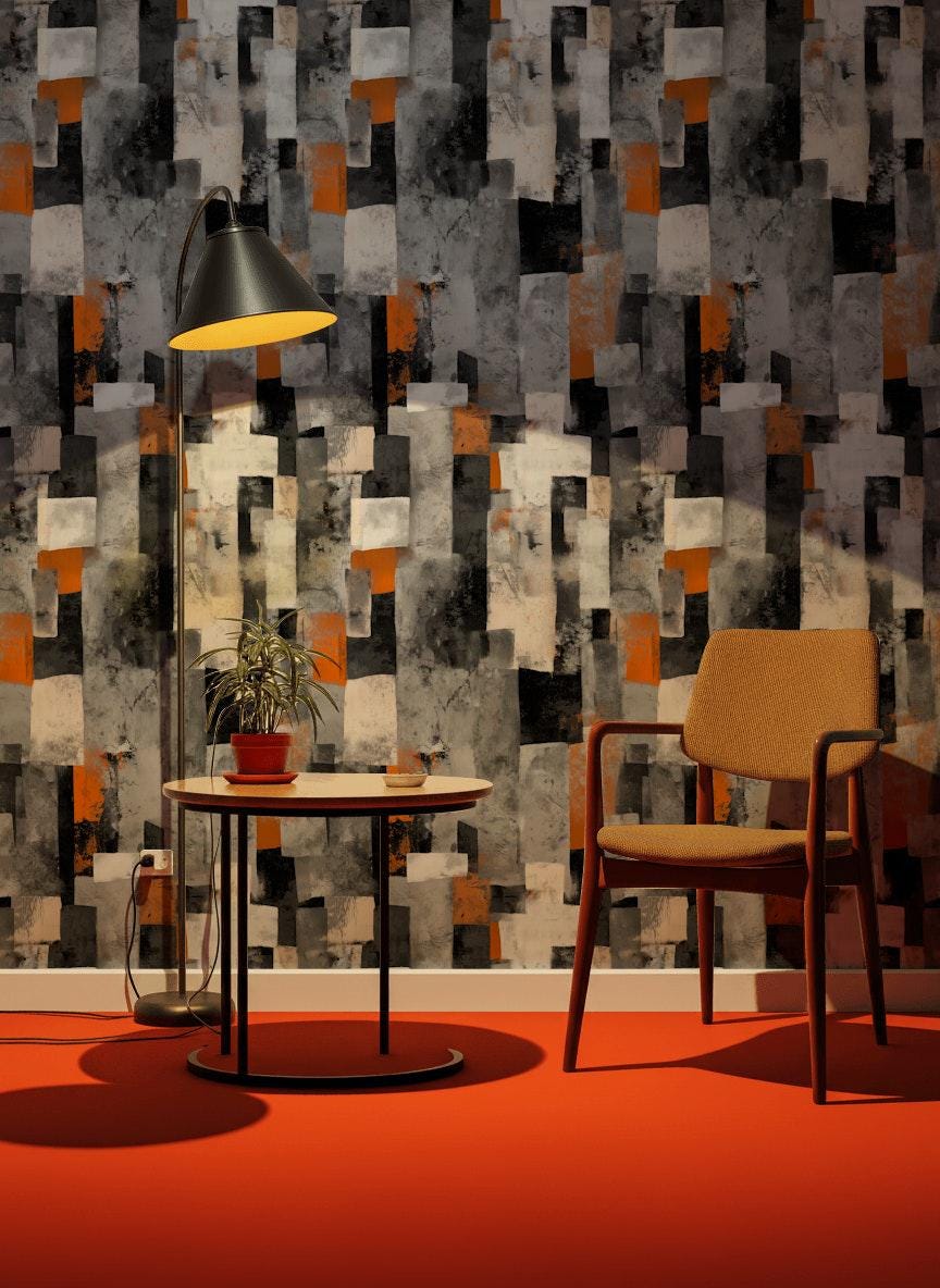Geometric Block Wallpaper Mural: Orange, Grey, Black Peel and Stick Art