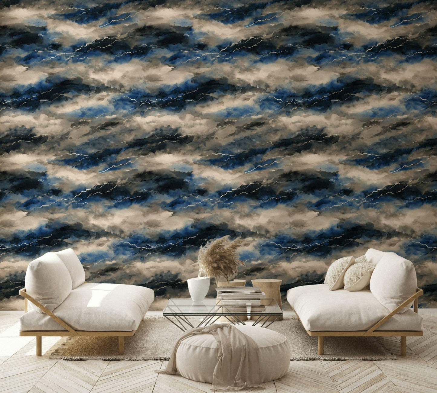 Abstract Stormy Sky Wallpaper: Modern Blue Gray Peel and Stick Wall Mural
