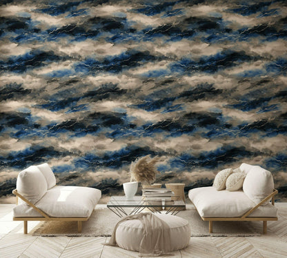 Abstract Stormy Sky Wallpaper: Modern Blue Gray Peel and Stick Wall Mural