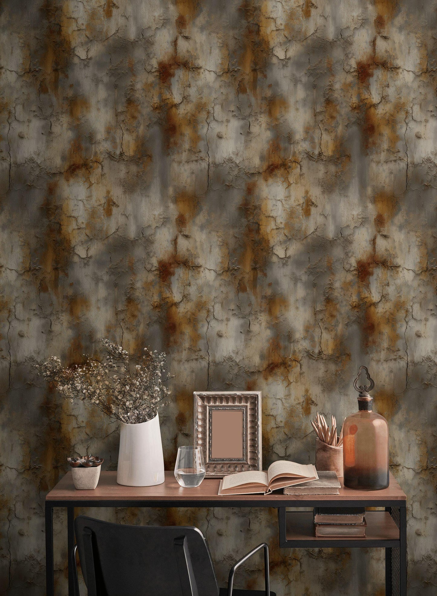 Cracked Terracotta Wallpaper Mural | Distressed Rustic Plaster Texture | Industrial Peel and Stick Wall Decor