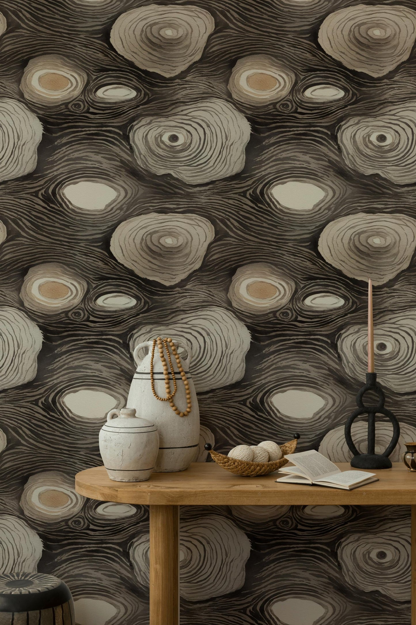Abstract Tree Rings Wallpaper: Earthy Modern Peel and Stick Wall Mural