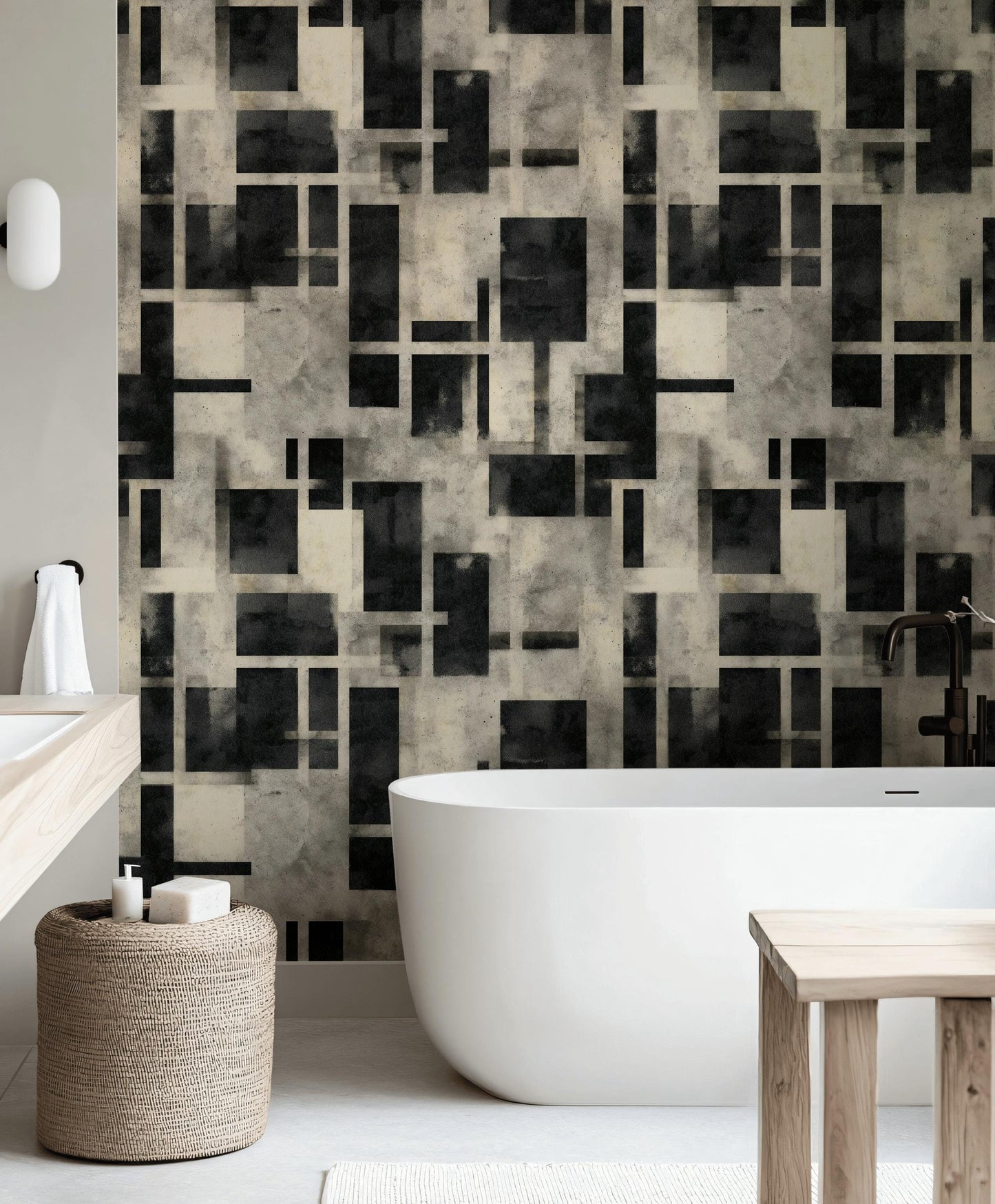 Black and White Geometric Grid Wallpaper Mural: Modern Peel and Stick