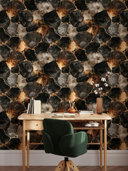 Rustic Faux Stone Wallpaper: Peel and Stick Watercolor Rock Wall Mural