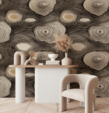 Abstract Tree Rings Wallpaper: Earthy Modern Peel and Stick Wall Mural