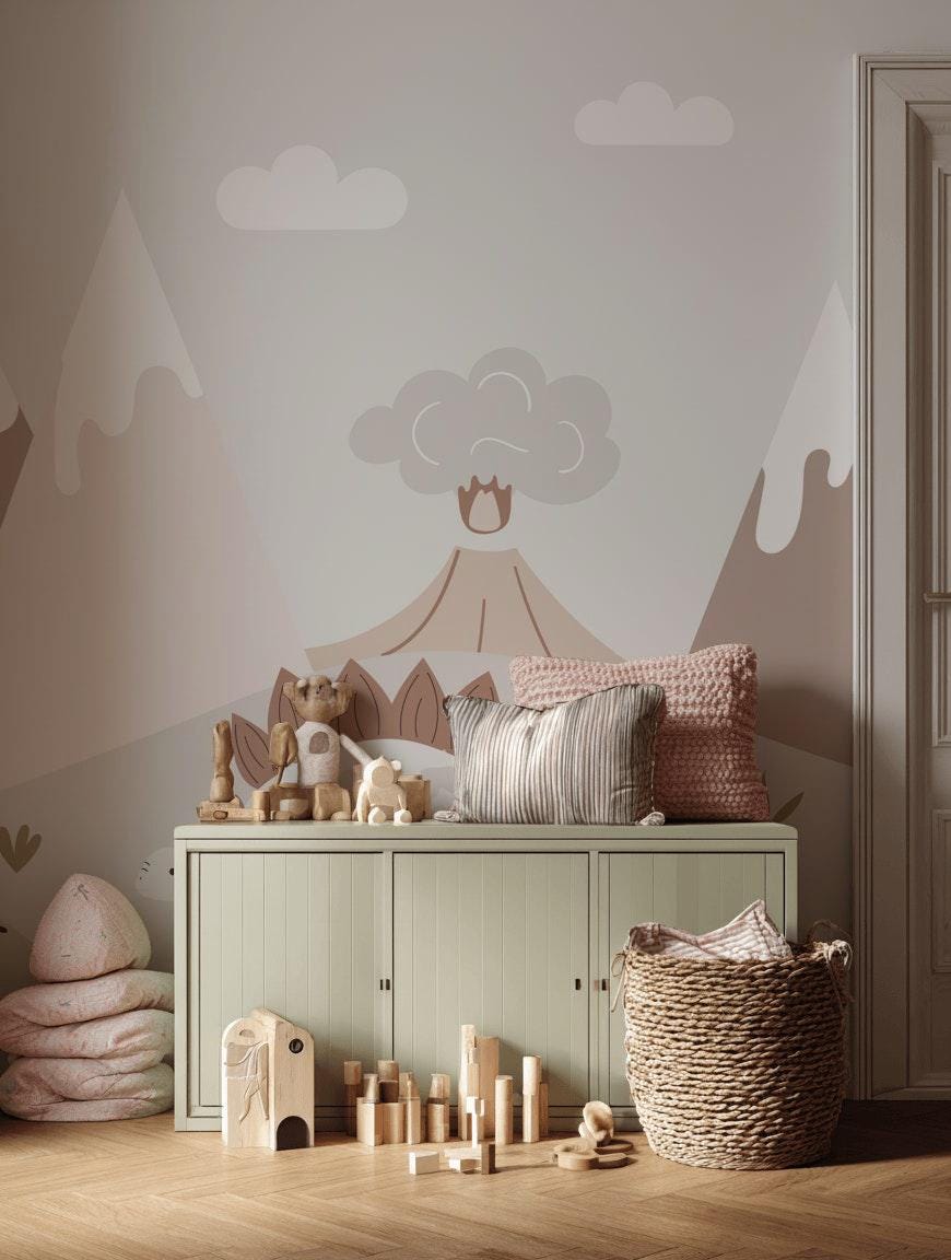 Minimalist Dinosaur Wallpaper, Neutral Dino Wall Mural, Boho Peel and Stick Nursery Decor