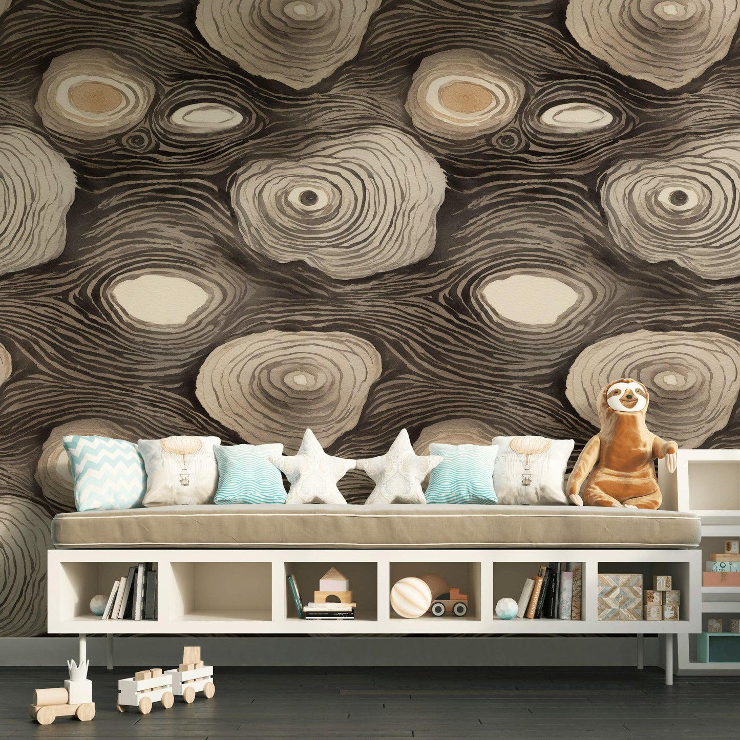 Abstract Tree Rings Wallpaper: Earthy Modern Peel and Stick Wall Mural