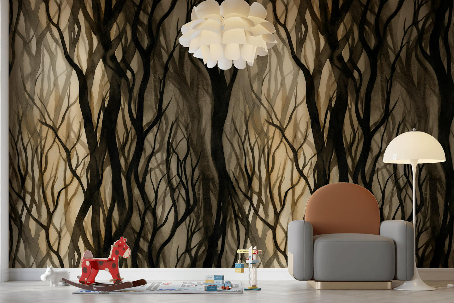 Mystical Forest Tree Branches Wallpaper | Dark Academia Wall Mural | Abstract Peel and Stick Decor