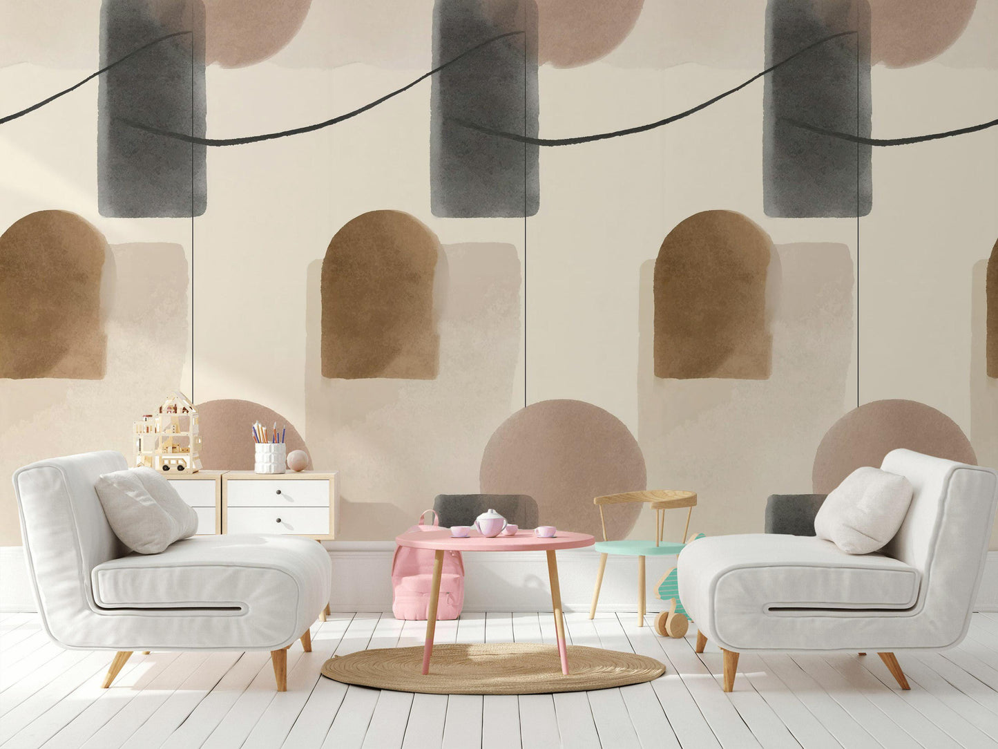 Abstract Geometric Wallpaper, Minimalist Wall Mural, Neutral Tones Peel and Stick Decor
