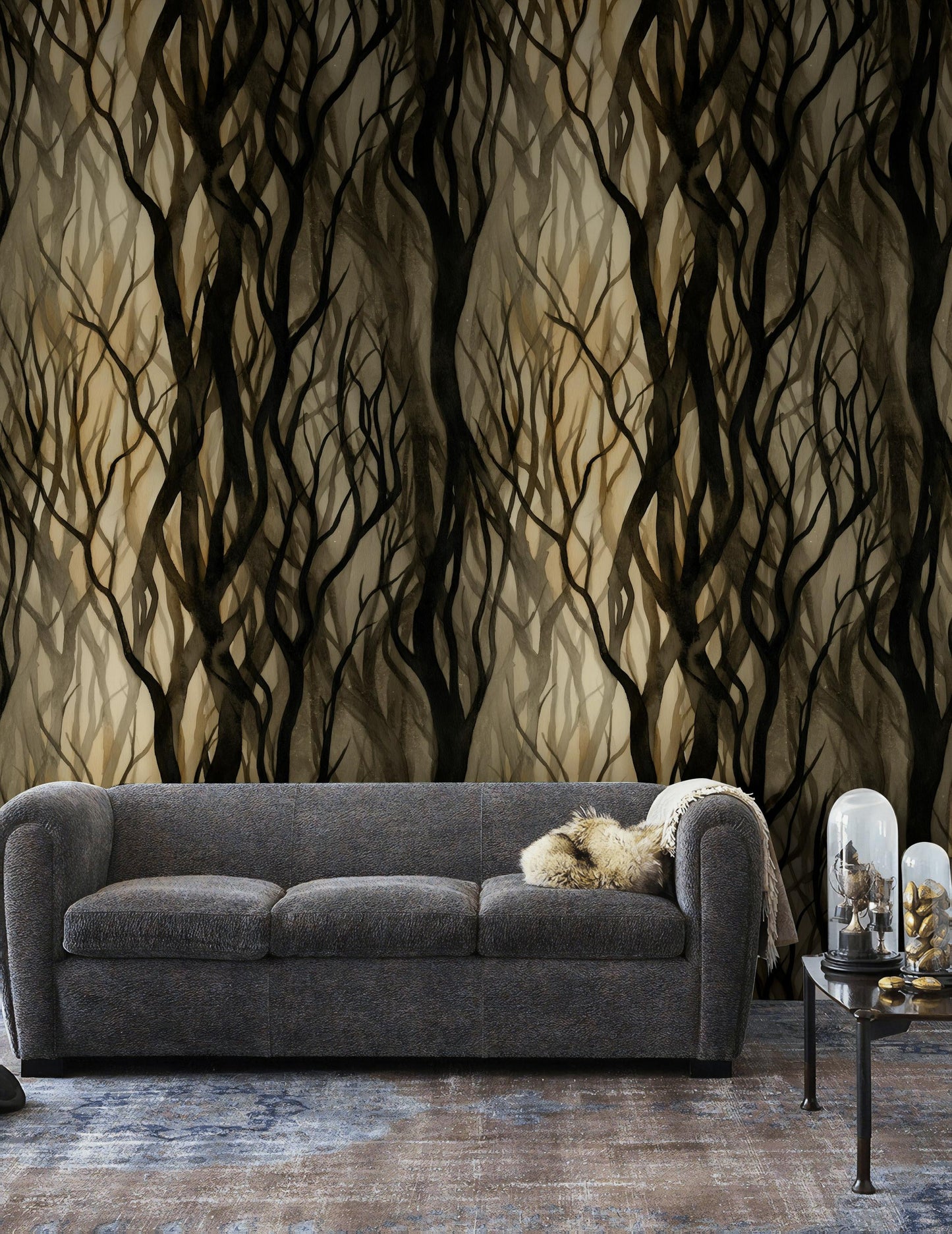 Mystical Forest Tree Branches Wallpaper | Dark Academia Wall Mural | Abstract Peel and Stick Decor