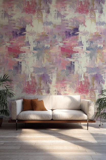 Modern Art Brushstroke Wallpaper, Pastel Pink Wall Mural, Layered Paint Effect Peel and Stick